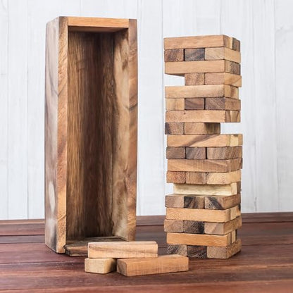 NOVICA Brown Hand Made Rain Tree Wood Stacking Tower Game With Box, 'Fun'
