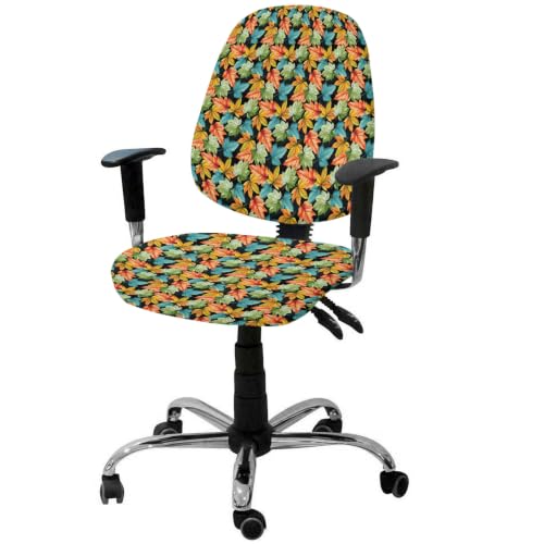 Savannan Office Chair Cover, Thanksgiving Watercolor Green Orange Leaves Protective Stretch Elastic Universal Cover for Desk Task Chair,Computer Rotating Chair 1 Pcs Fall Maple Leaf