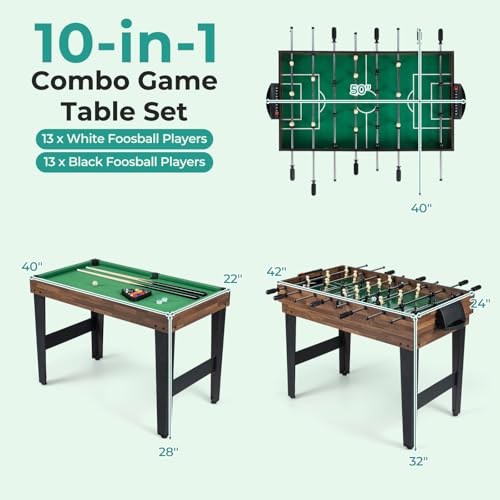 Giantex 10-in-1 Multi Game Table, Combo Game Table Set w/Hockey, Foosball Pool Ping-Pong Chess Cards Checkers Bowling, Shuffleboard, Backgammon, Adult Size Foosball Table for Game Room, Family - size: 41.5"L x 24"W x 31.5"H, style: 10-in-1