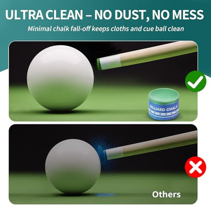 Pool Cue Chalk 2 Pack, Premium Round Pool Stick Chalk Billiard Table Accessories for Professional Tournament, Clubs, Bars, Home (Outstanding Performance, Reduce Miscue, Durable)- Green - color: Green-2 Pack