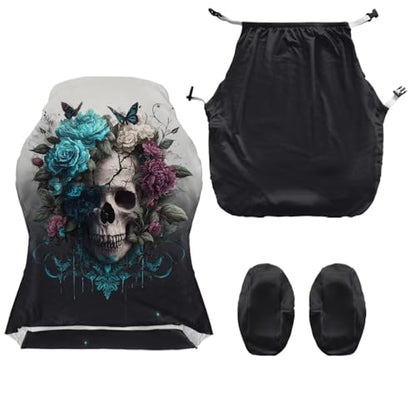4 Pieces Gaming Chair Slip Cover Set Skull Rose Butterfly Print Game Chair Cover with Armrest Covers, Universal Fit, Machine Washable - color: Black - Skull Rose Butterfly