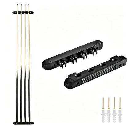 Wooden Billiard Cue Sticks Rack,2-Piece 4/6/8 Billiard Pool Cue Rack Wall Mounted Holders (Black, 4 cue) - color: Black, size: 4 cue