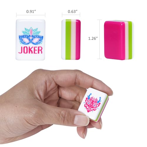 American Mahjong Tile Set(4 Layer) with Carrying Bag, 160 Engraved Acrylic Tiles, 4 All-in-One Rack/Pushers, Mahjong Game Set (Ma Jong, Mah-Jongg) - color: Magenta