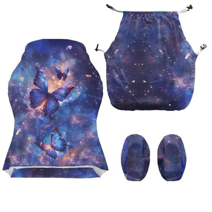 Suobstales Galaxy Butterfly Pattern Gaming Chair Cover with Armrest Covers 4 Pieces Stretch Racing Computer Chair Slipcover Set for Reclining Racing Gaming Chair - color: Galaxy Butterfly