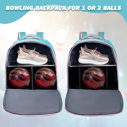 WOLT Bowling Ball Bag,2 Ball Bowling Backpack with Protective Foam Padded & Shoe Compartment Fits Up to Mens Size 16 - color: Mint green
