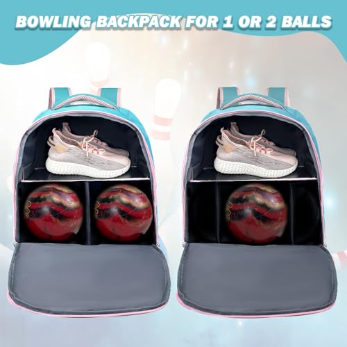 WOLT Bowling Ball Bag,2 Ball Bowling Backpack with Protective Foam Padded & Shoe Compartment Fits Up to Mens Size 16 - color: Mint green