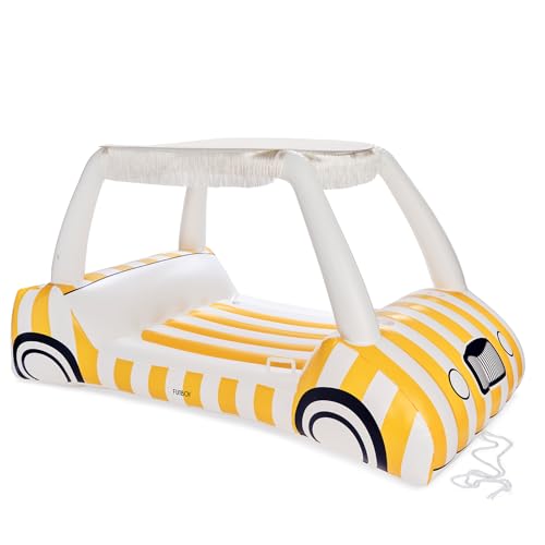 FUNBOY Giant Inflatable Luxury Golf Cart Pool Float, Two Cup Holders, Removable Fringe Shade, Float for Summer Pool Party and Entertainment - color: Yellow, White