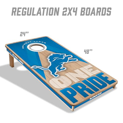 YouTheFan NFL 2' x 4' Slogan Series Professional Wood Cornhole Game with Logo Bags - color: Detroit Lions