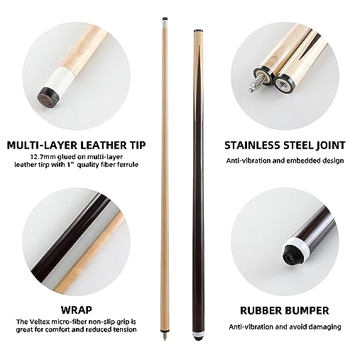 2-Piece Pool Cue Stick – 36″/42″/48″/58″ Wooden Billiard Cues, Standard & Heavy Options, 13mm Tip, Set of 2 or 4 – Beginner & Family Friendly - size: 58" set of 2