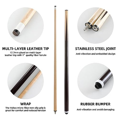 2-Piece Pool Cue Stick – 36″/42″/48″/58″ Wooden Billiard Cues, Standard & Heavy Options, 13mm Tip, Set of 2 or 4 – Beginner & Family Friendly - size: 58" set of 4