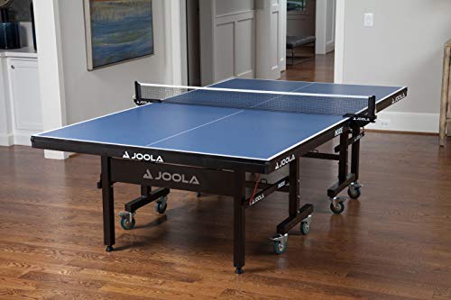 JOOLA Inside Professional MDF Indoor Ping Pong Table with Quick Clamp Table Tennis Net and Post Set - 10 Minute Easy Assembly - Tournament Quality - Foldable with Single Player Playback Mode - color: 25mm Blue