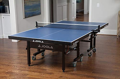 JOOLA Inside Professional MDF Indoor Ping Pong Table with Quick Clamp Table Tennis Net and Post Set - 10 Minute Easy Assembly - Tournament Quality - Foldable with Single Player Playback Mode - color: 25mm Blue