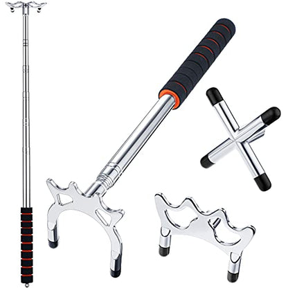 Skylety Retractable Billiards Cue Snooker Pool Bridge Stick with 3 Pieces Removable Bridge Head, Snooker Set Billiards Pool Cue Accessory for Pool Table - color: Silver