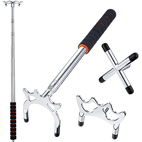 Skylety Retractable Billiards Cue Snooker Pool Bridge Stick with 3 Pieces Removable Bridge Head, Snooker Set Billiards Pool Cue Accessory for Pool Table - color: Silver