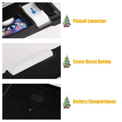Tabletop Pinball Machine Mini Electronic Pinball Ball Shooting Game with LED Lights Sounds and Digital Scorer Retro Desktop Pinball Toy for Kids Adults