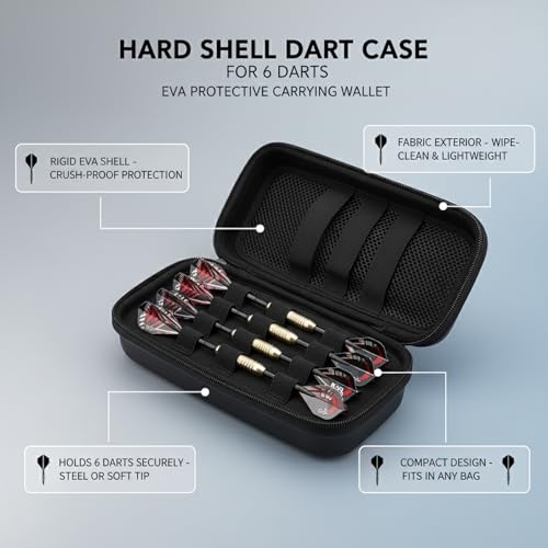 Hard Shell Dart Case for 6 Darts - Protective EVA Wallet with Fabric Exterior, Compact Travel Holder for Steel or Soft Tip Darts