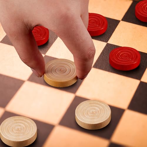 Sumind 48 Pcs Wooden Checkers Pieces 1.06 Inch Checker Pieces in Drawstring Storage Pouch Board Game with Stackable Ridge for Travel Office Backgammon Game (Red, Natural) - color: Red, Natural