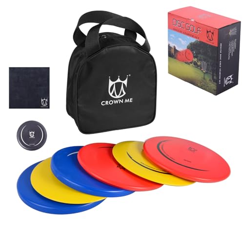 CROWN ME Disc Golf Set with 6 Discs and Starter Disc Golf Bag – Fairway Driver, Mid-Range, Putter Disc - color: Black