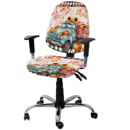 Savannan Office Chair Cover, Farm Truck Pumpkin Sunflower Protective Stretch Elastic Universal Cover for Desk Task Chair,Computer Rotating Chair 1 Pcs Fall Leaves on Wood Grain