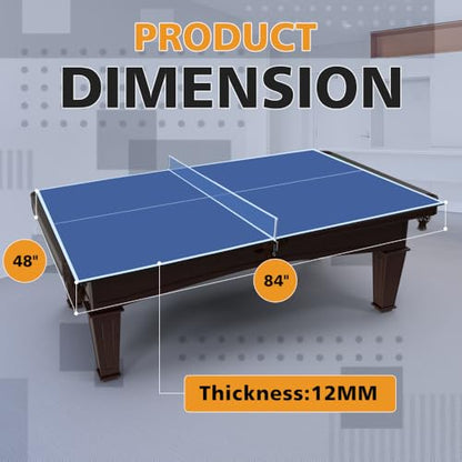 7x4ft Foldable Ping Pong Conversion Top – Portable Mid-Size Table Tennis Tabletop for Indoor Game Room, Easy Storage & Setup