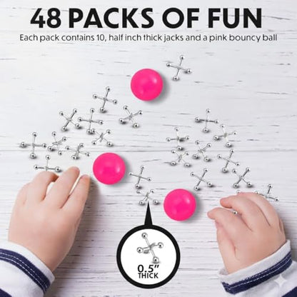 Metal Jacks Game Set - 48 Sets - Retro Kids' Entertainment with Metallic Jacks and Bouncy Ball - Classic Jacks Game for Fun and Skill Development - style: 48 Pack
