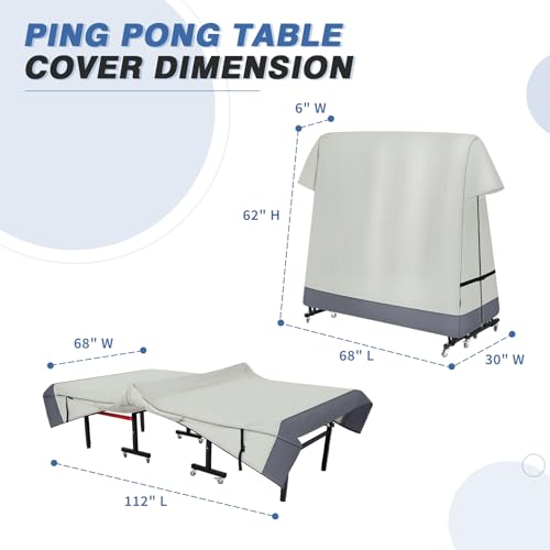Ping Pong Table Cover Outdoor Waterproof, Dual Function Table Tennis Cover Fits Both Folding Tables and Flat Tables Indoor & Outside 68" L x 6"/30" W x 62" H - color: Beige