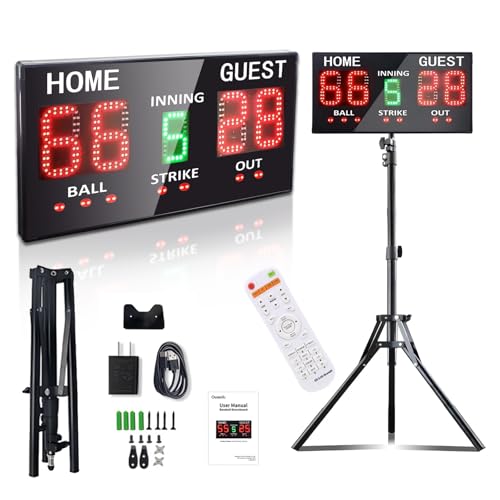 Outdoor Baseball/Softball Scoreboard with Stand, Wireless Portable Baseball Scoreboard, Digital Scoreboard with Remote, Electronic Scoreboard for Games, Score Keeper Ball Strike Out Inning - style: 19"x10" Black