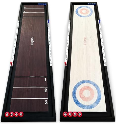Swooc Games® | 2-in-1 Premium Shuffleboard and Curling | 100% Solid Wood Shuffleboard Table (4ft) | 5+ Ways to Play | Tabletop Games for Adults & Kids | Shuffle Board Game Table Top, Bar & Indoor Game