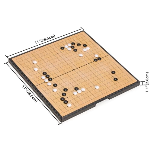 Yellow Mountain Imports Magnetic Go Game Set with Single Convex Magnetic Plastic Stones and Go Board, 11-inch - size: 11 x 0.6 inches