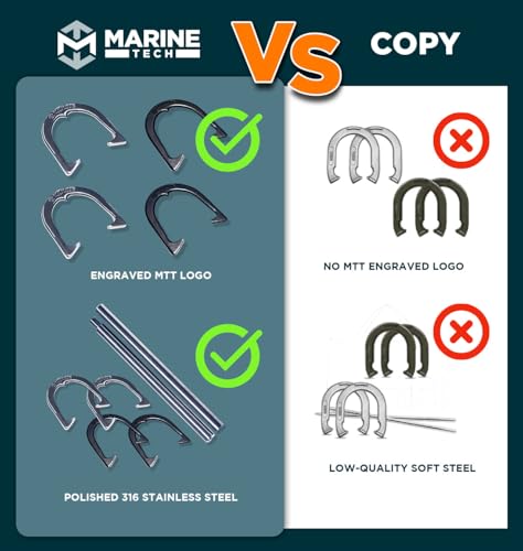 Marine Tech 316 Stainless Steel Horseshoe Game Set, Metal Horseshoe Set, Steel Horseshoes and Stakes, Perfect Backyard Games, Beach