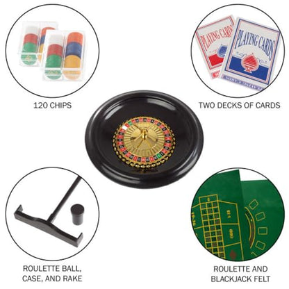 Roulette Wheel Set – 16-Inch Gambling Wheel with Reversible Roulette and Black Jack Table Cotton, Chips, 2 Decks of Cards, and More by Trademark Poker