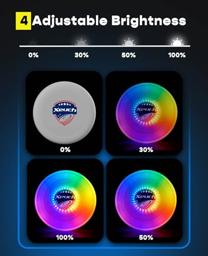 Xeuch Light Up Flying Disc, 175g, 16 Lighting Modes, 4 Brightness, 600mAh Rechargeable Battery, Built-in Timer and Sensor for Beach Camping Outdoor Games, Gift for Teens/Adults