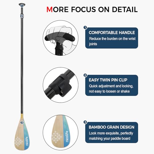 SUP Paddleboard Paddle with Carbon Fiber Shaft and Enhanced PP Blade, Adjustable Stand Up Paddle Board Paddle, 66-82" (170-210 cm), Bamboo Pattern Series - color: Bamboo&Geen Wave Pattern