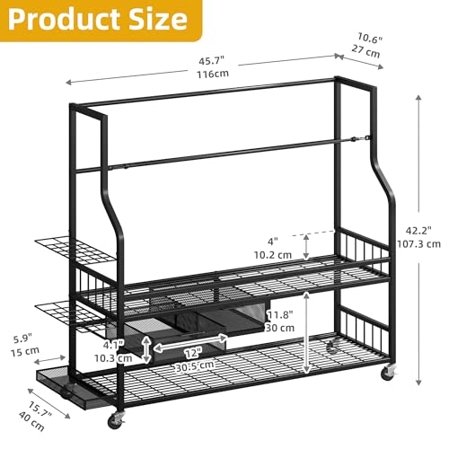DWVO Golf Bag Organizer for Garage, Golf Storage Organizer w/Wheels for Garage Club and Shed, Golf Bag Storage Rack w/Drawer for Golf Bags, Clubs, Balls and Other Equipment Accessories