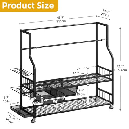 DWVO Golf Bag Organizer for Garage, Golf Storage Organizer w/Wheels for Garage Club and Shed, Golf Bag Storage Rack w/Drawer for Golf Bags, Clubs, Balls and Other Equipment Accessories