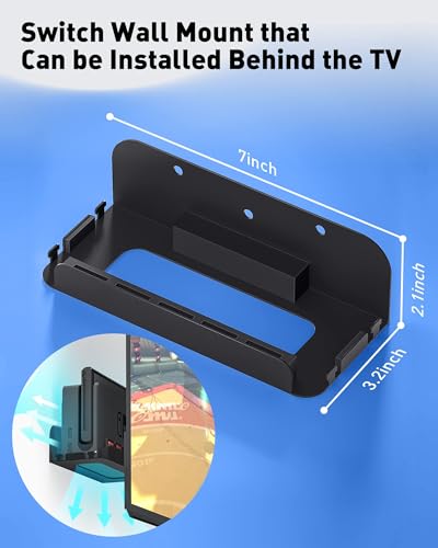 Wall Mount for Nintendo Switch and Switch OLED with 2 Controller Wall Holders, Metal Wall Mount Kit Stand with 5 Game Card and 4 JoyCon Shelfs, Safely Store Console Near or Behind TV, Black - color: Black Kit