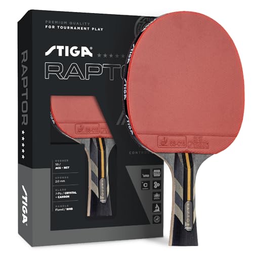 STIGA Pro Carbon + Raptor Performance-Level Table Tennis Rackets with Carbon Technology for Tournament Play - 7-ply Blade with Flared Handles - 2mm Sponge for Enhanced Control and Speed - color: Black/Red