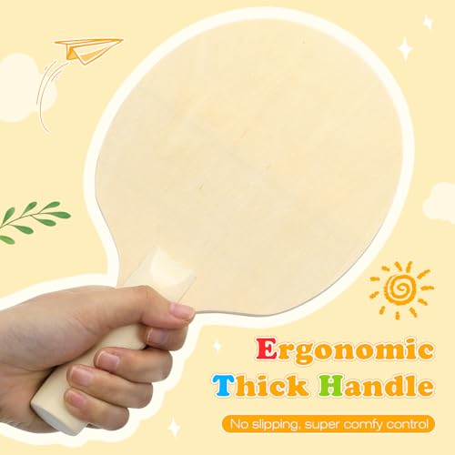 Unfinished Wooden Ping Pong Paddles, 2 Pairs Unpainted Wood Table Tennis Paddles - Plain Wood Table Tennis Rackets for Indoor & Outdoor Games