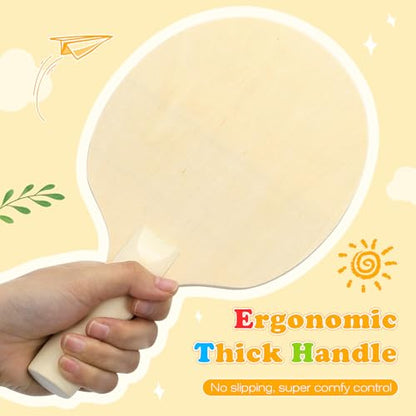 Unfinished Wooden Ping Pong Paddles, 2 Pairs Unpainted Wood Table Tennis Paddles - Plain Wood Table Tennis Rackets for Indoor & Outdoor Games
