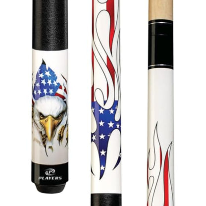 Players D-PEG Screaming Bald Eagle and American Flag Flames Cue - size: 18.5 Ounce