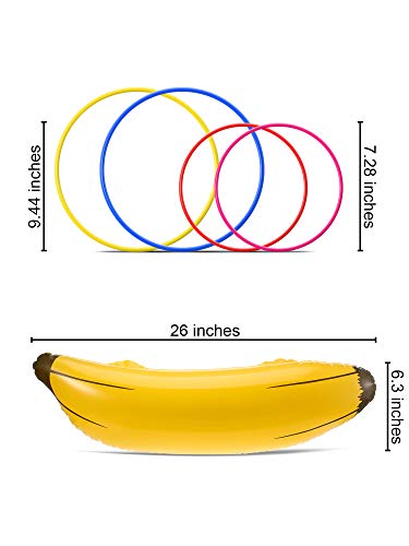 10 Pcs Bachelorette Party Game Banana Ring Toss Game Kit, Include 2 Pieces Banana with 8 Pieces Plastic Toss Rings for Swimming Pool Decorations