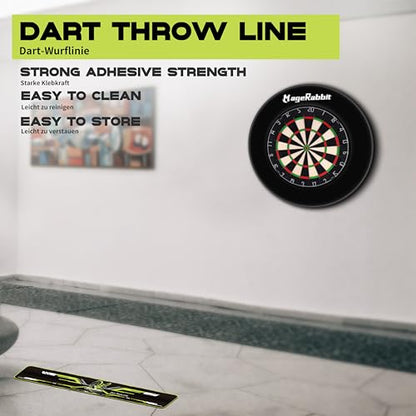 Darts Throw Line with Storage Case – PVC Toe Line Sticker for Dartboard, Non-Slip Floor Marker, Includes Cylinder Storage Box for Darts & Accessories
