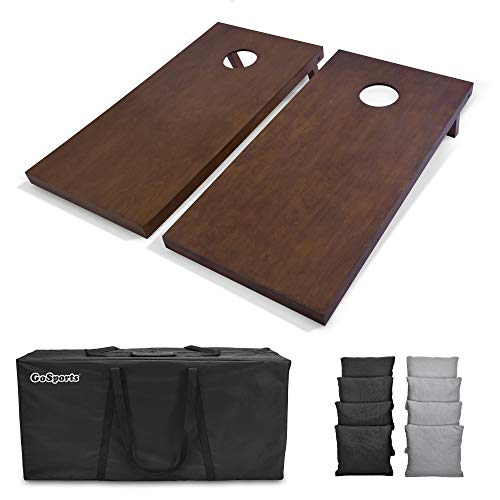 GoSports 4'x2' Regulation Size Wooden Cornhole Boards Set with Dark Brown Varnish - Includes Carrying Case and Bean Bags (Choose Your Colors) Over 100 Color Combinations - color: Black & Gray