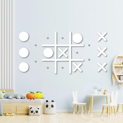 Magnetic Tic Tac Toe Wall-Mount Game,Game Room Decor,Hallway Decor,Playroom Decor,Modern Wall Decals for Kids Room,Classroom&Offices,Best Gift for Family, Friends (White) - color: White Tic Tac Toe Games