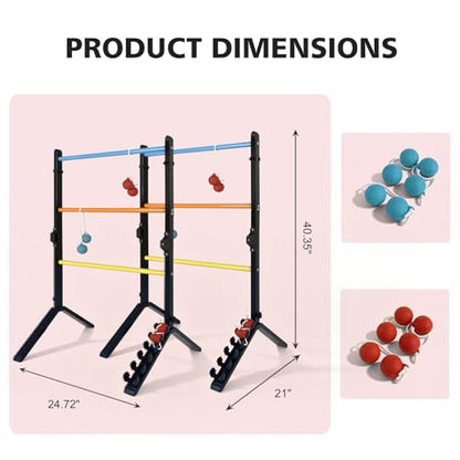 Ladder Ball Set, Steel Ladderball Game Set with 6 Soft Rubber Bolo Balls, Built-in Scoring System, Game for Family, Outdoor, Yard, Camping, Beach, Lawn, Party, Picnic