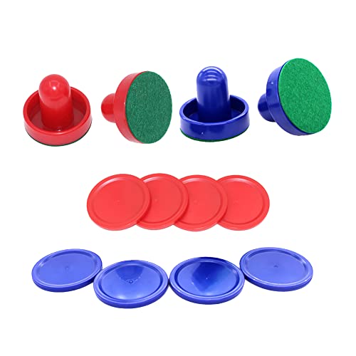 4 Pcs Air Hockey Pushers with 8 Pcs Pucks, Paddles & Goal Handles - Replacement Accessories for Game Tables - color: Red Blue