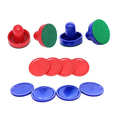 4 Pcs Air Hockey Pushers with 8 Pcs Pucks, Paddles & Goal Handles - Replacement Accessories for Game Tables - color: Red Blue