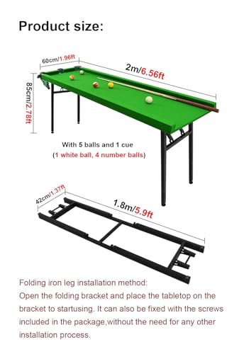 Folding Pool Table, Durable 3-Bag Billiards Training Table, for Game Room Living Room Office, with Leveling Device