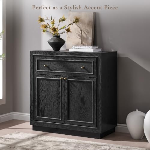 ACCOHOHO Modern Farmhouse Buffet Cabinet, 31.5" Sideboard Credenza, Modular Storage Cabinet with Framed Panel Fronts, Adjustable Shelves & Dual Base Design, Charcoal Black - color: Charcoal Black, size: 1 Piece