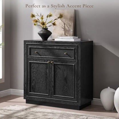 ACCOHOHO Modern Farmhouse Buffet Cabinet, 31.5" Sideboard Credenza, Modular Storage Cabinet with Framed Panel Fronts, Adjustable Shelves & Dual Base Design, Charcoal Black - color: Charcoal Black, size: 1 Piece